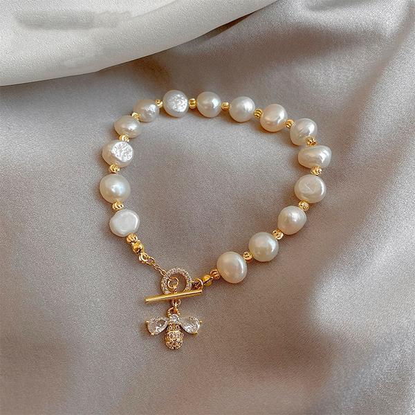 Pulseira Bee com Pérola e Ouro 18k