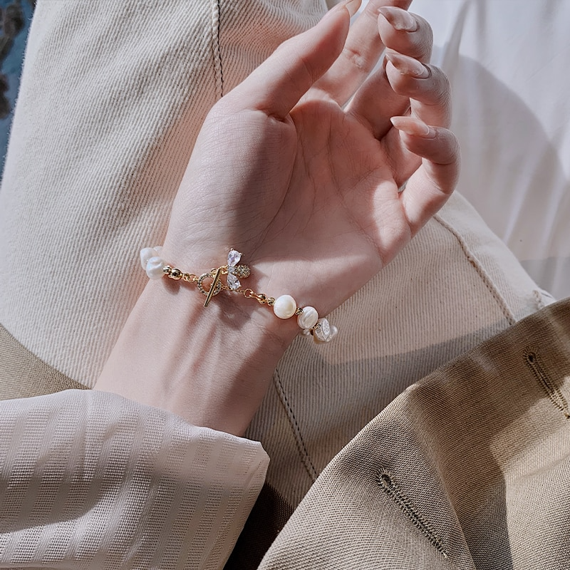 Pulseira Bee com Pérola e Ouro 18k