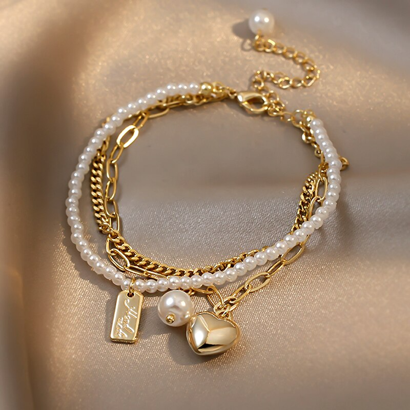 Pulseira Coração de Pérola com Ouro 18k