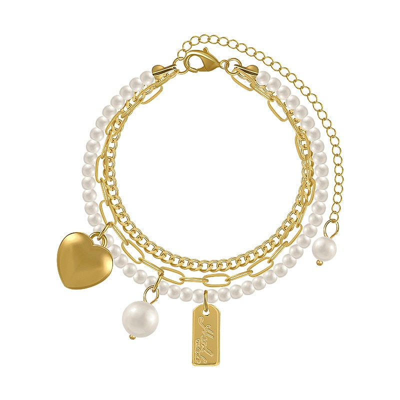 Pulseira Coração de Pérola com Ouro 18k