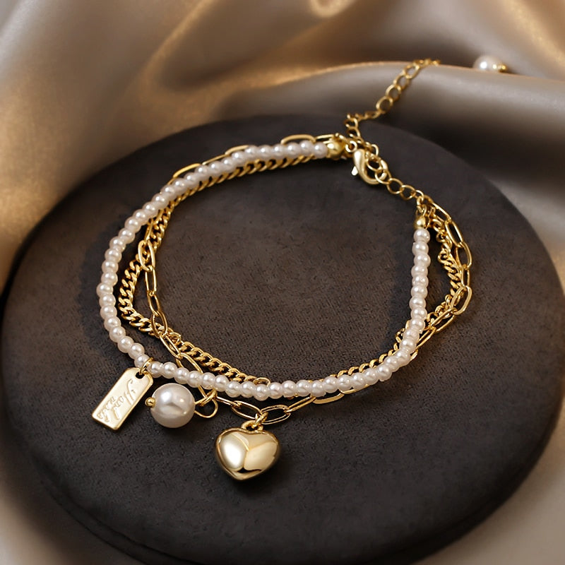 Pulseira Coração de Pérola com Ouro 18k