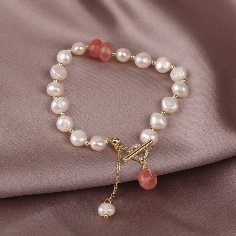 Pulseira de pérolas de água doce e aventurina