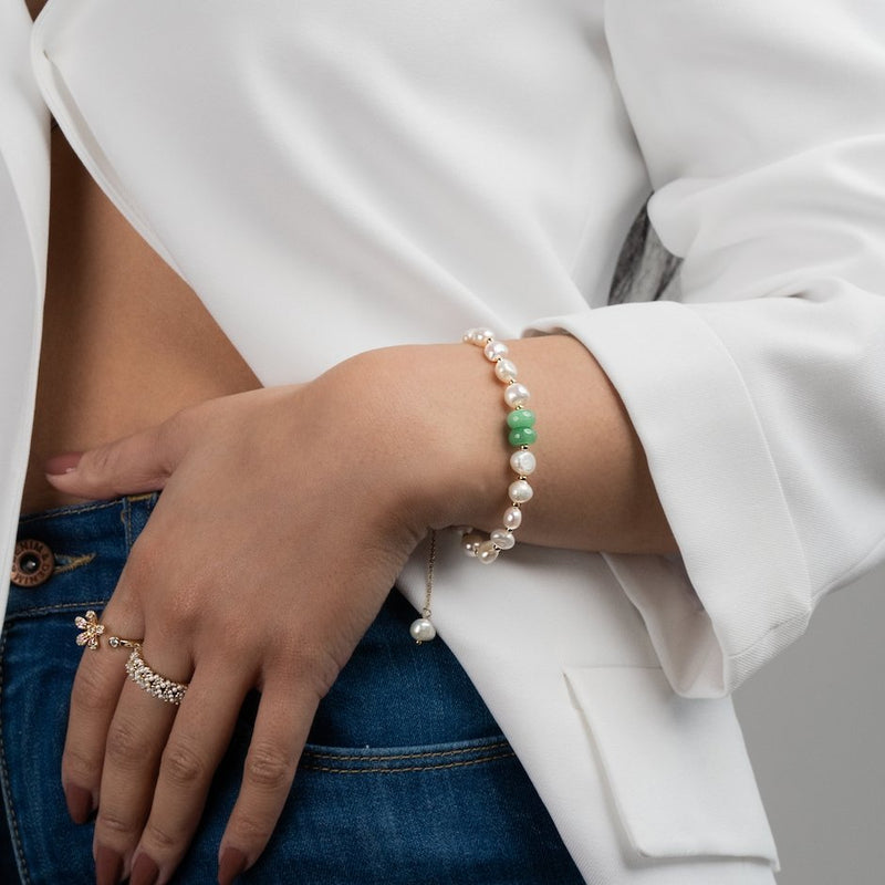 Pulseira de pérolas de água doce e aventurina