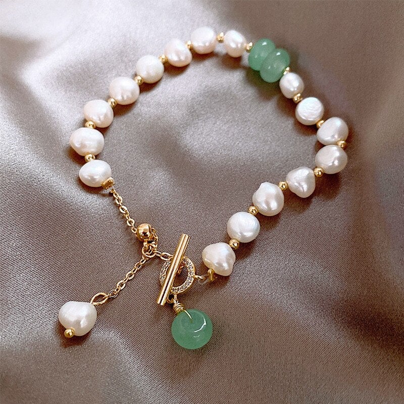 Pulseira de pérolas de água doce e aventurina